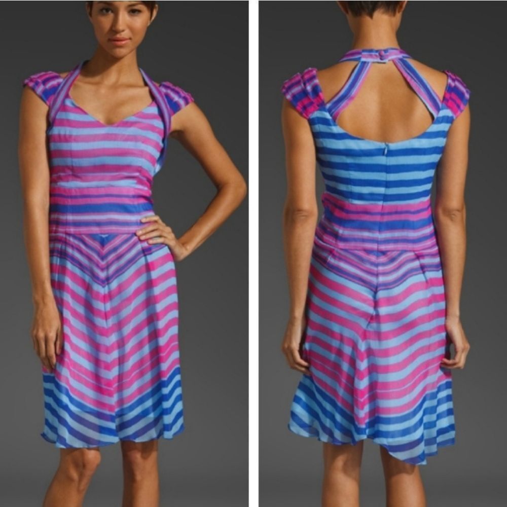 Nanette Lepore Talent Show silk striped halter dress purple fushia size 10